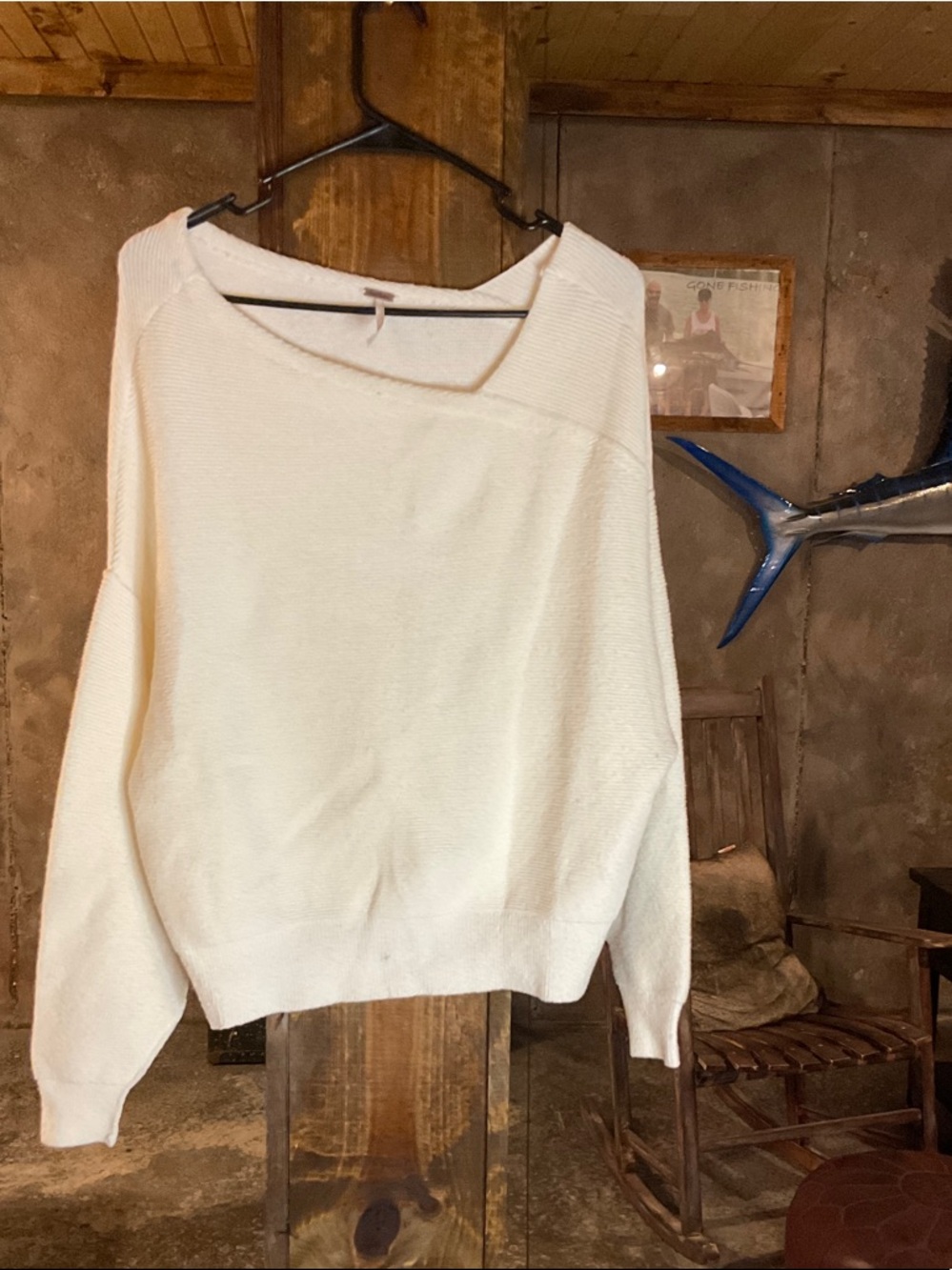 Free People Cream Boatneck Knit Sweater